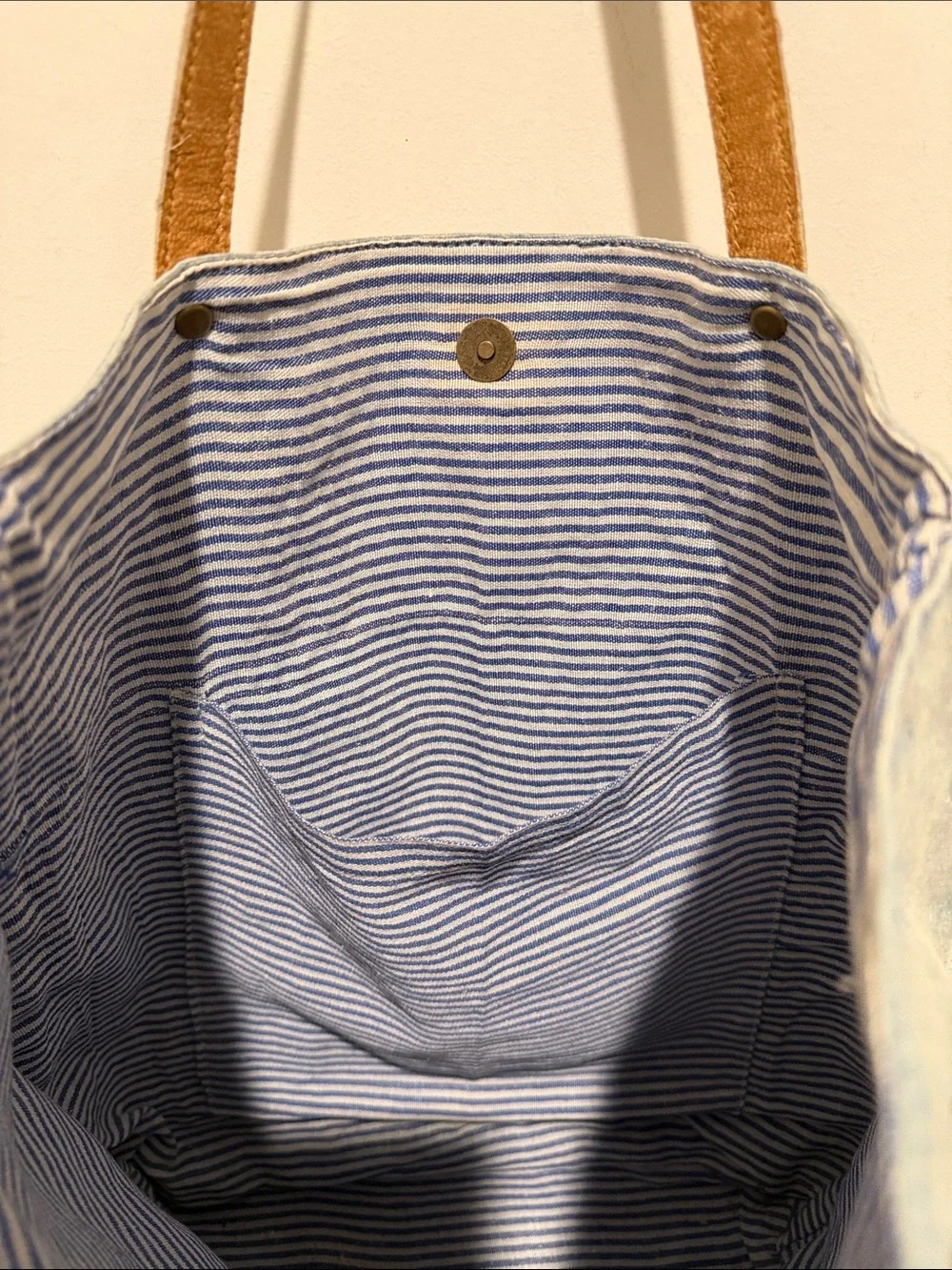 Denim Blue Tote with Brown Leather Handles and Tassel